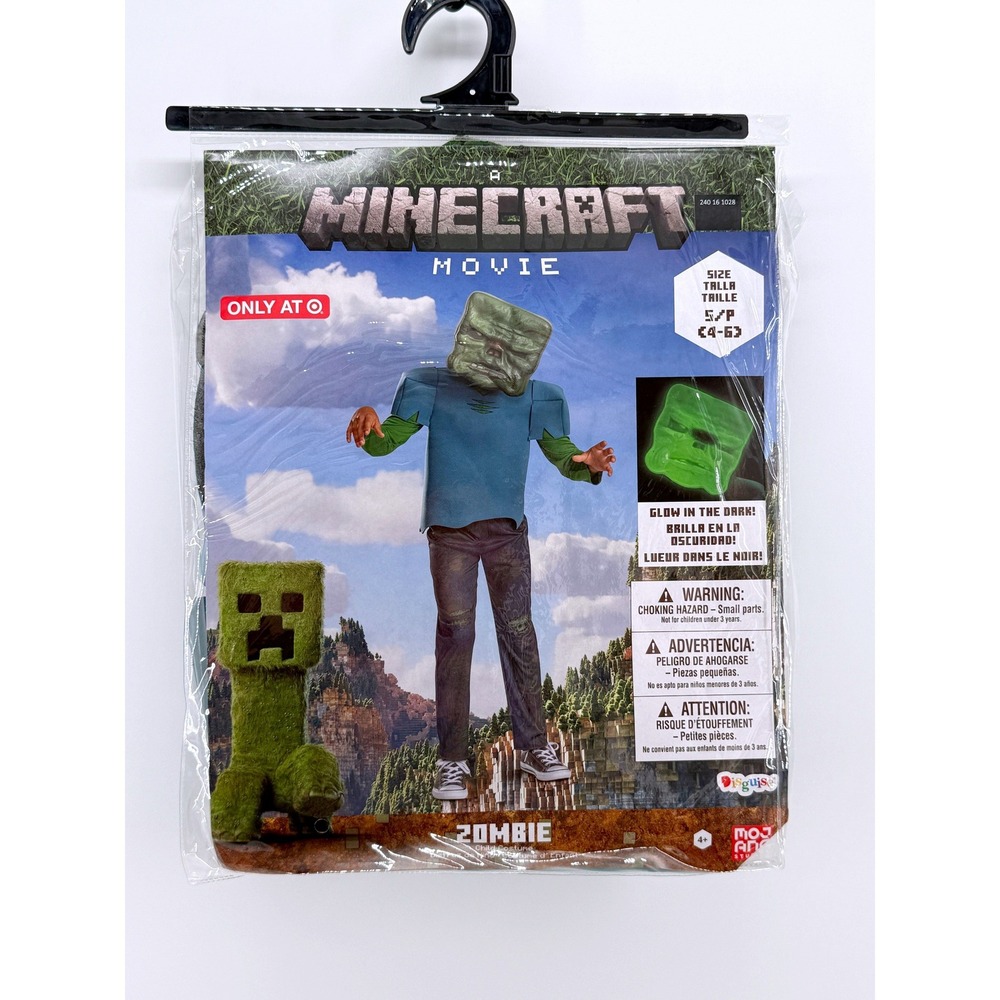 Minecraft Movie Zombie Child Costume Glow in the Dark Mask Blue Green Size S 4-6